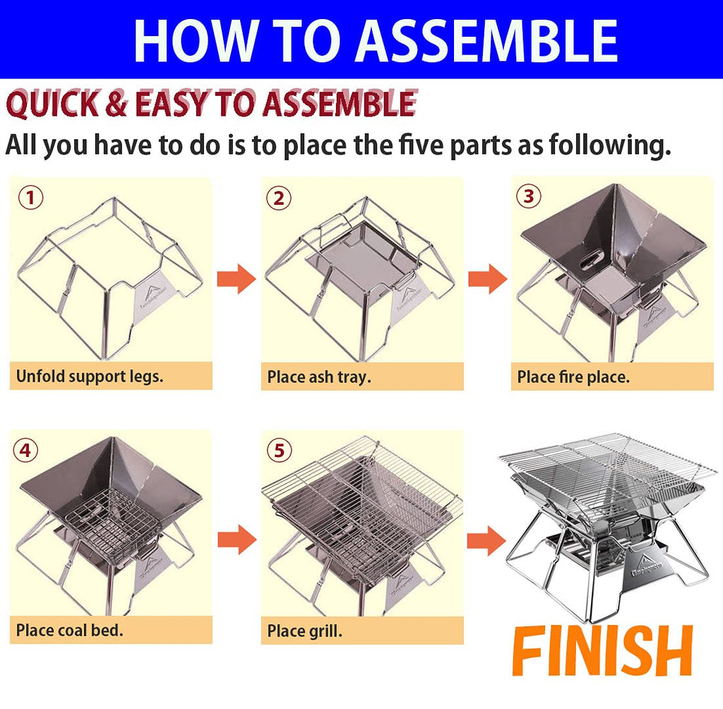 Portable Fire Pit Grill 14 Inch Stainless Steel