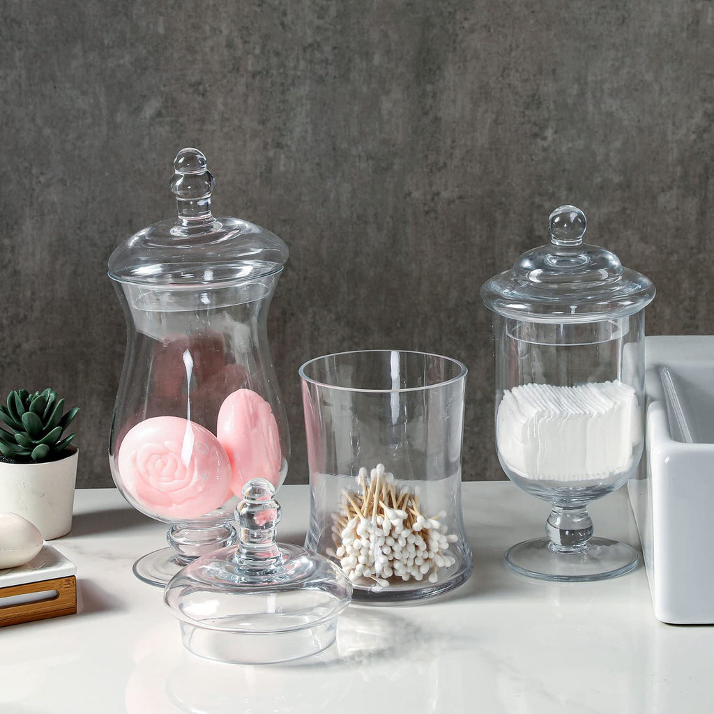Clear Glass Apothecary Jars With Lid Footed Vase Set of 3