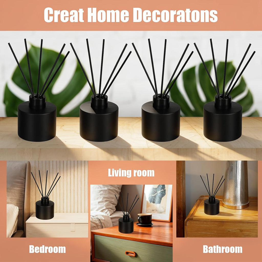 Glass Diffuser Bottles,100ml/3.38 oz Essential Oil Jar,Empty Perfume Container with Black Aromatherapy Sticks - Set of 8