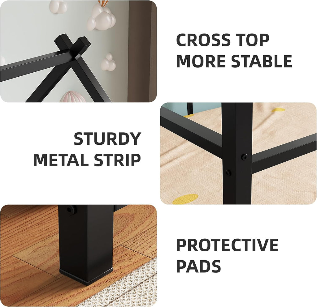 Metal Montessori Floor Bed with Guardrails & Clothing Rack, No Box Spring Needed, Black