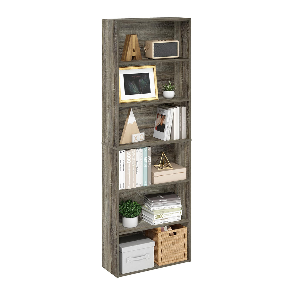 Jaya Simply Home Free Standing 6-Tier Open Storage Bookcase, French Oak
