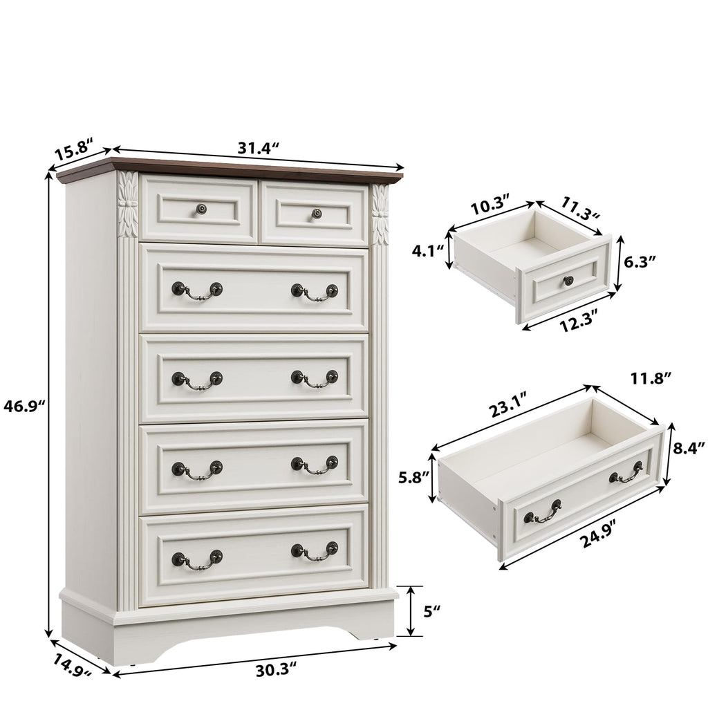 Farmhouse with 6 Drawers, Antique White, or Office Storage
