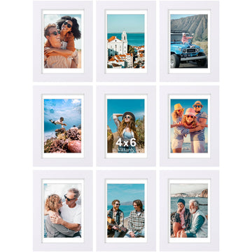 4x6 Picture Frames Set of 9 for Wall or Tabletop Display, White