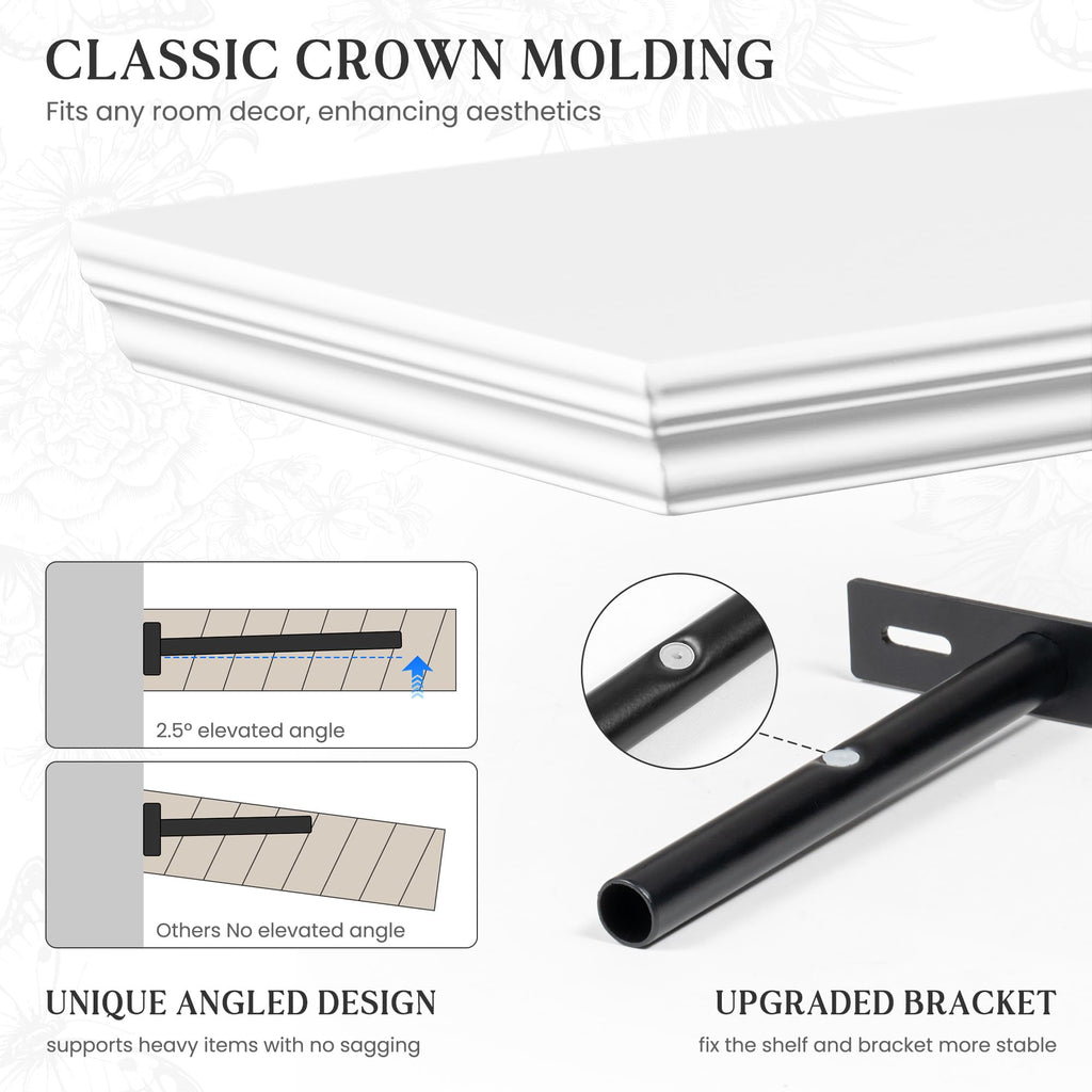 Floating Shelves, White, 72 Inch Long, 9.3 Inch Deep, 1 Pack