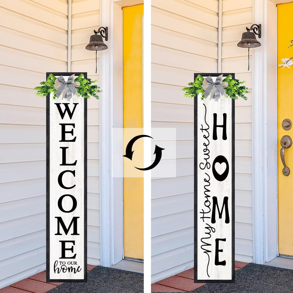 Double-sided Welcome Sign for Front Porch Door, 45"X9", Black