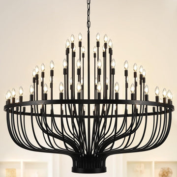 Extra Large Chandeliers for High Ceilings, Black Wagon Wheel Chandelier 72 Light 60In, Farmhouse Large Foyer Chandelier 3-Tier for Foye Entryway Staircase Living Dining Room