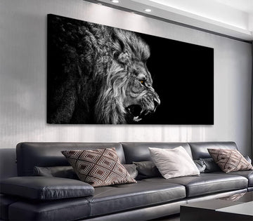 Large Black and White Lion Canvas Wall Art Modern Beast Pictures, 20"x40"