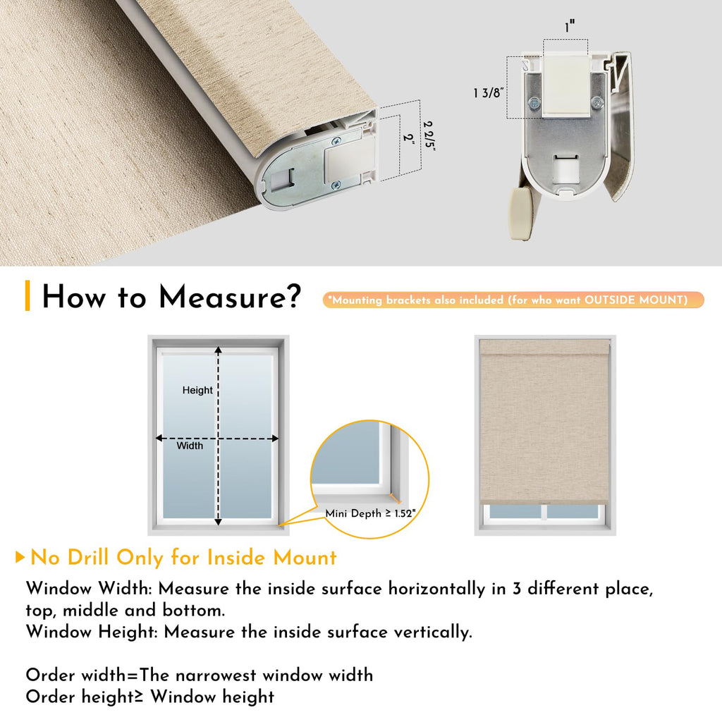Smart Motorized Blinds with Remote, No Drill Automatic Roller Shades for Indoor Windows, Blackout Linen Fabric