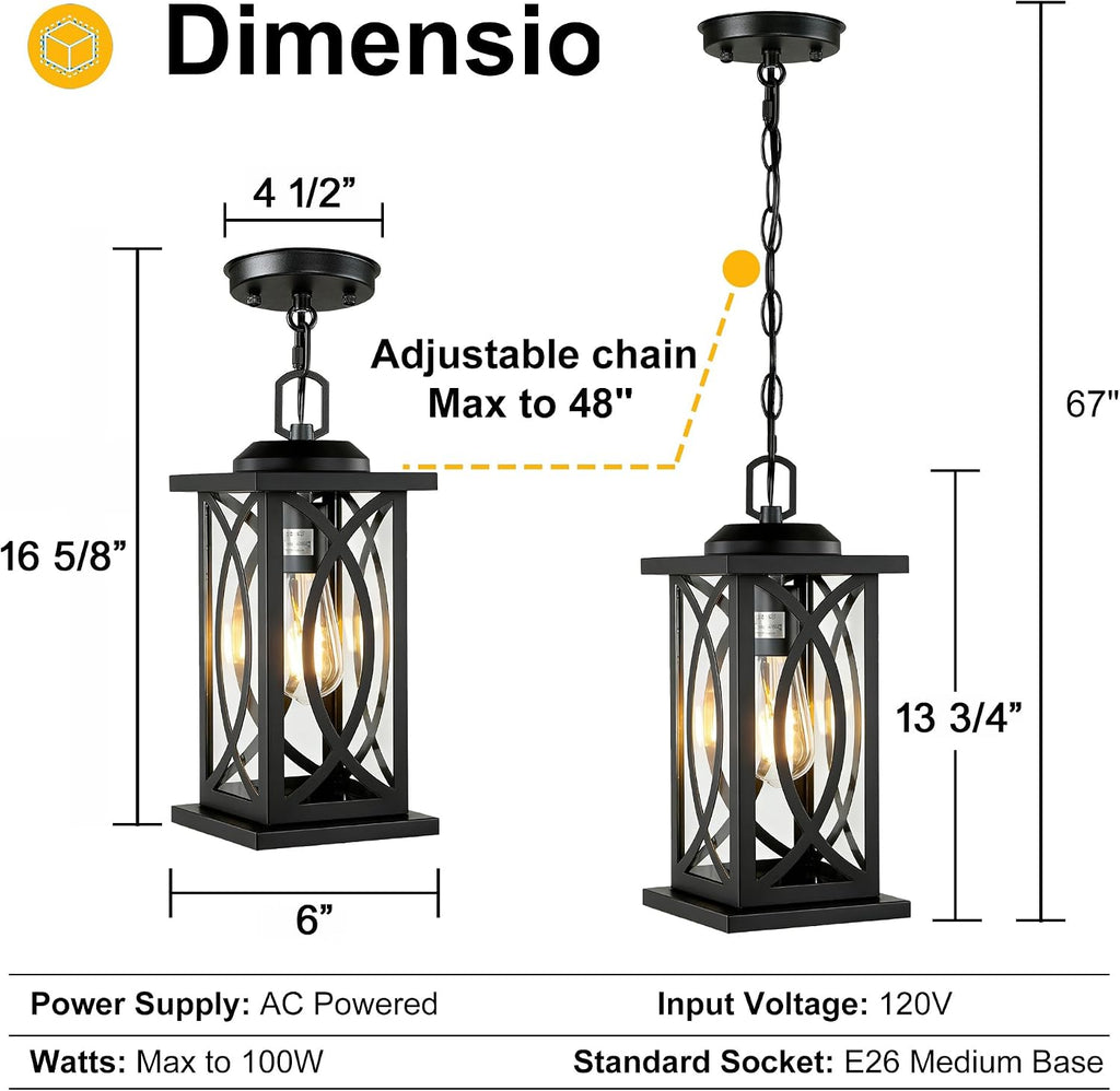 Outdoor Pendant Light, Farmhouse Hanging Lantern Light Fixture with Clear Glass Shade