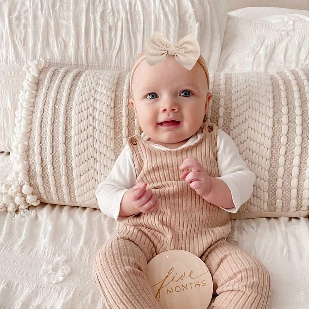 4.5'' Nylon Bow Headbands for Baby Girls - Handmade Tied Bows Hair Accessories for Infants and Toddlers - 10 Pieces