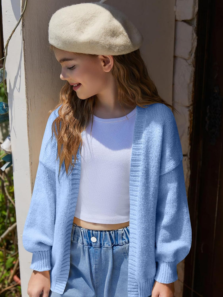 Girls Open Front Cardigan Winter Kids Trendy Long Sleeve Sweater