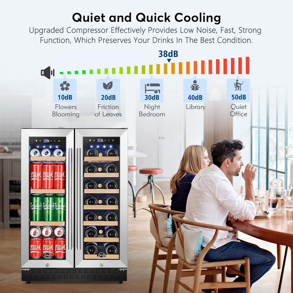 Upgraded Wine and Beverage Refrigerator 24 Inch, Dual Zone Wine Beverage Cooler 