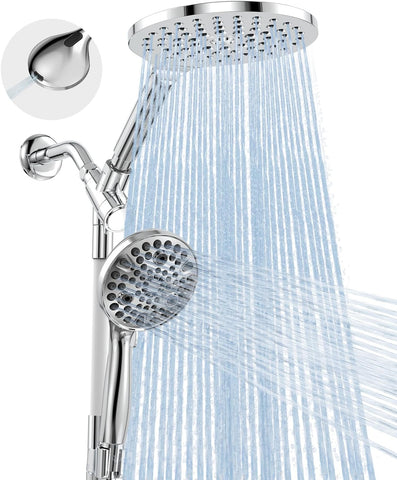 Dual Handheld Shower Head Combo, 2-in-1 Rain Shower Heads System 8 Inch Rainfall Shower Head and 10 Modes High
