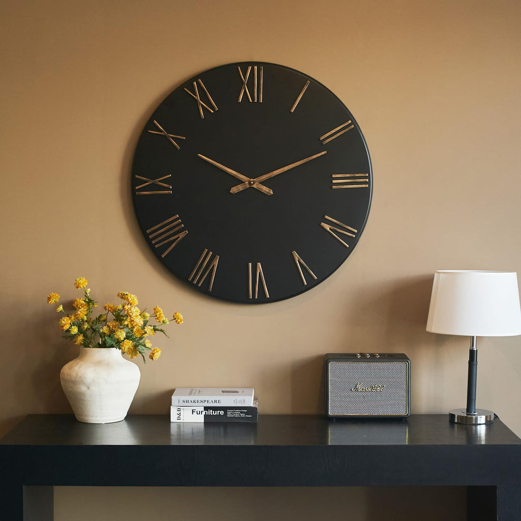 Oversized Modern Wall Clock, 30 inch, Matte Black, Quartz Movement