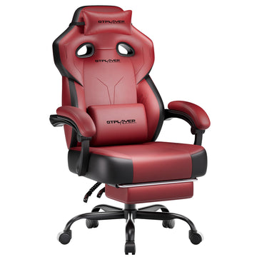 Big & Tall Gaming Chair, Wide Seat with Footrest, Wine Red