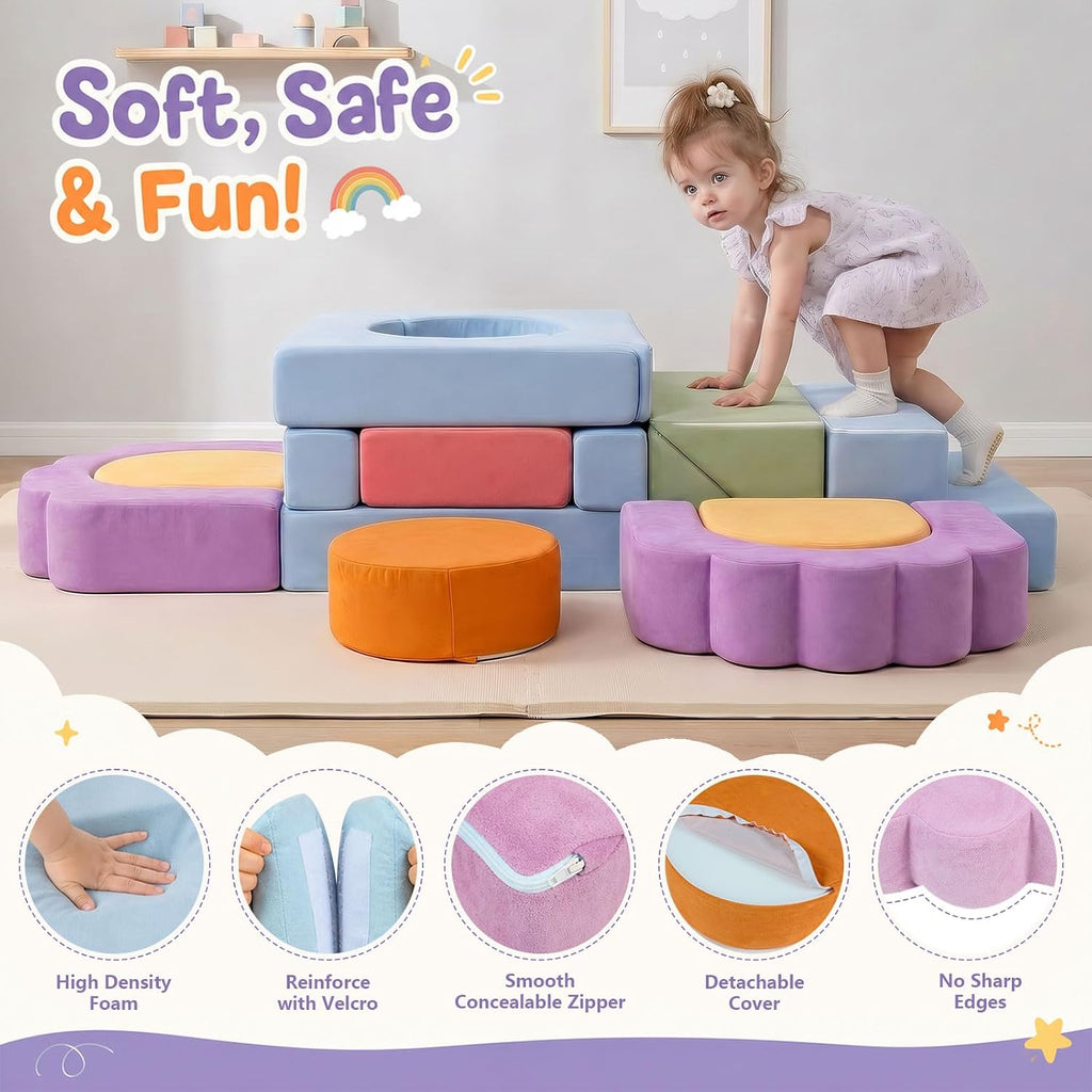 Foam Climbing Toys for Toddlers, 13pcs Soft Play Climbing Blocks