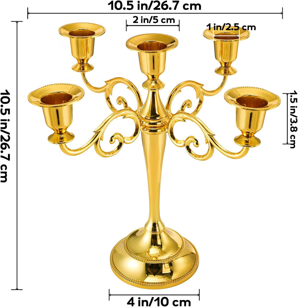 5 Arm Gold Candelabra, Candelabra Candle Holder, 10 Inch Tall Candlesticks Holder, Elegant Taper Candle Holder
