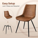 Dining Room Chairs Set of 2 Mid Century Modern Kitchen Chairs with Upholstered Faux Leather and Metal Legs for Dining