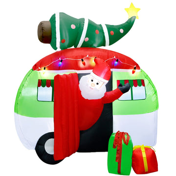 7 ft Christmas Inflatable Santa Claus Driving a Car with Christmas Tree and Gift Boxes, Blow Up Lighted Yard