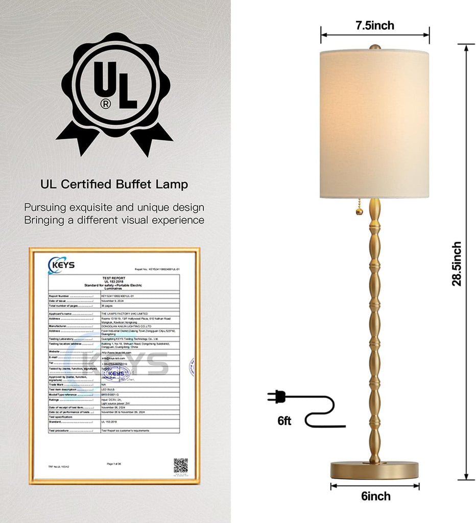 Buffet Lamps Set of 2, 28.5" Tall Brass Finish Lamps for Entryway, Hallway, Console Table