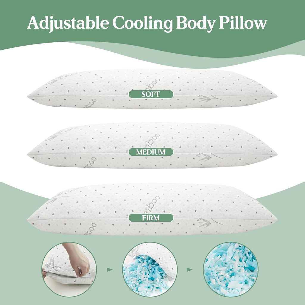 Body Pillow Shredded Memory Foam with Pillowcase for Adult | Adjustable Foam Pregnancy Long Full Bed Body Pillows for