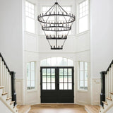 70 Inch Wagon Wheel Chandelier - 4-Tier 84-Light Black Farmhouse, Adjustable 100-160 Inch Height for High Ceilings