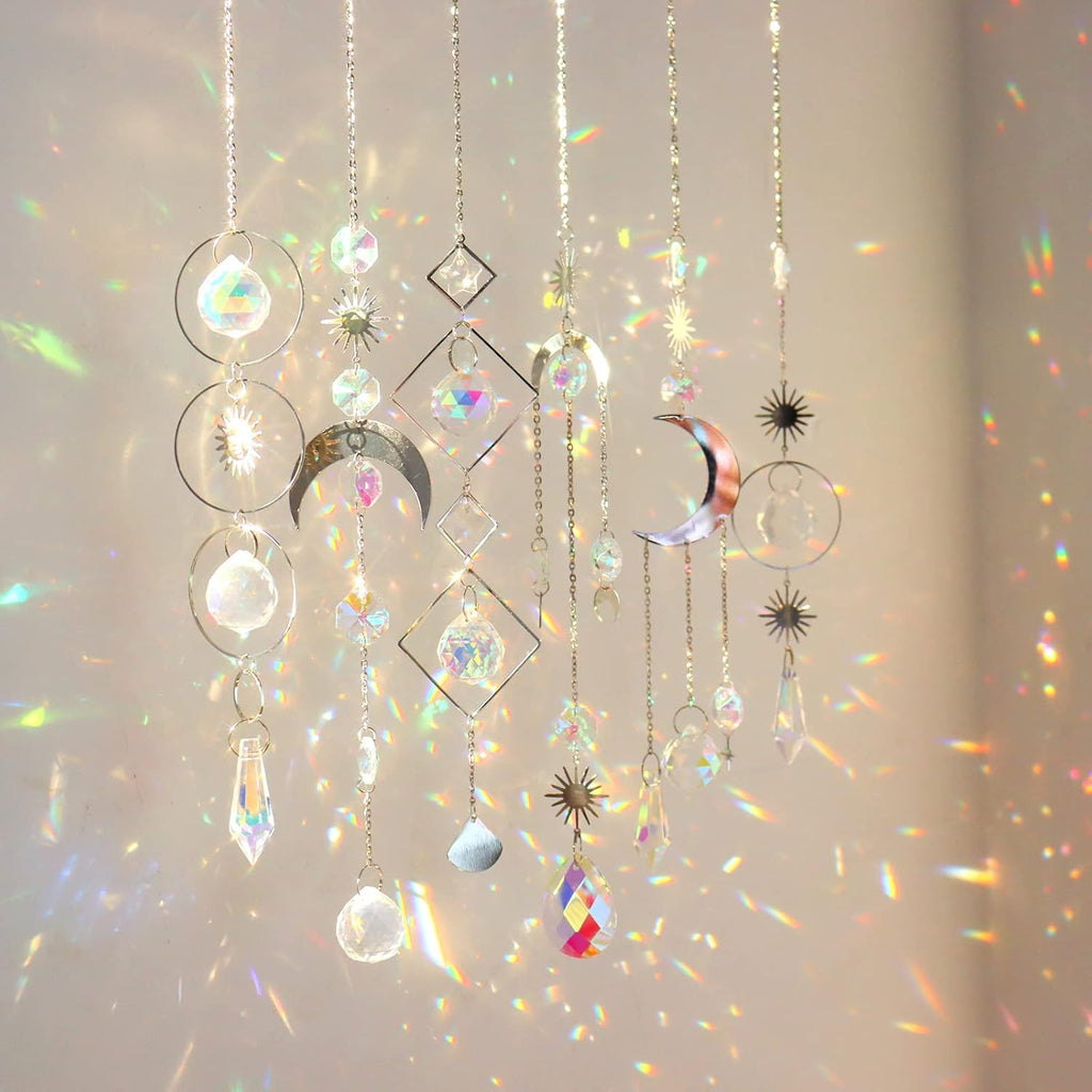 6Pieces Crystal Suncatchers for Window Hanging Sun Catcher with Chain Rainbow Maker Crystal Prisms Decor for Home