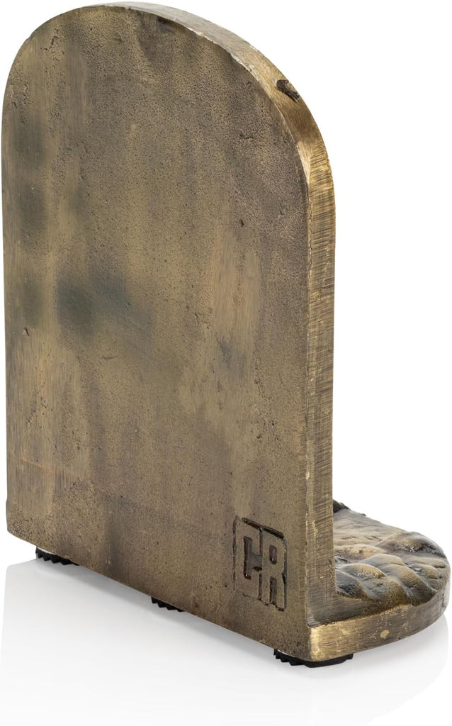 Cast Iron Mountain Bookends Set, Antique Brass Book Ends, 2 Decorative Book Holders for Shelves or Bookcase, Stylish