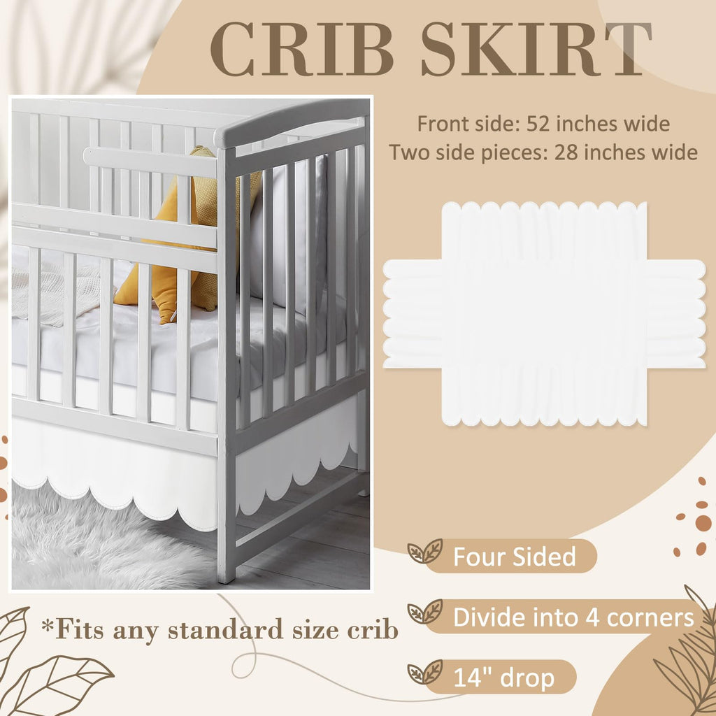 28 x 52 Inch White Scalloped Crib Skirt, 14 Inch Drop