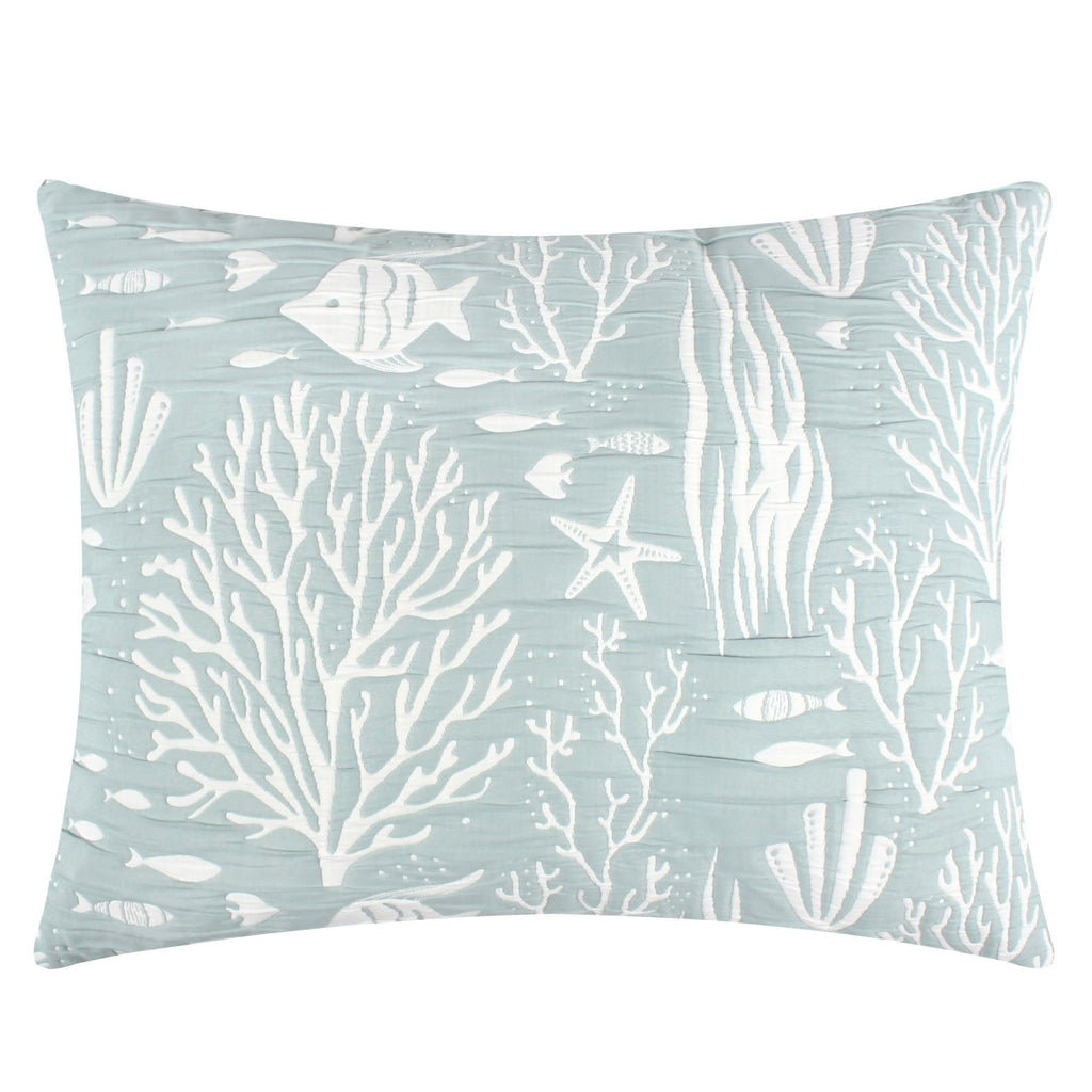 Home Coastal Paradise Woven Jacquard Matelasse Pillow Sham, Standard, Marina Seafoam