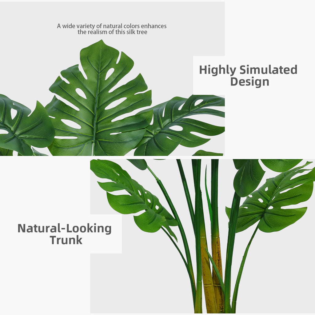 Artificial Monstera Deliciosa Plant 5FT - Faux Tropical Palm Tree with Black Tall Planter - Fake Swiss Cheese Floor