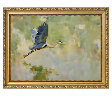 Vintage Gold Framed Blue Heron Wall Art, Impressionist Coastal Bird Pictures Wall Decor, Nature Wildlife Animal