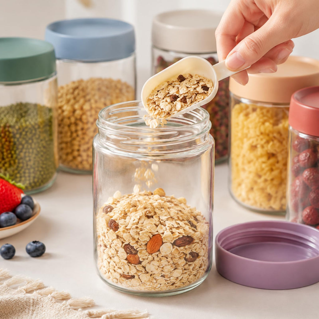 Overnight Oats Containers with Lids 16 oz Glass Jars 6 Pack Glass Mason Jars with Airtight Lids, Perfect for Oats