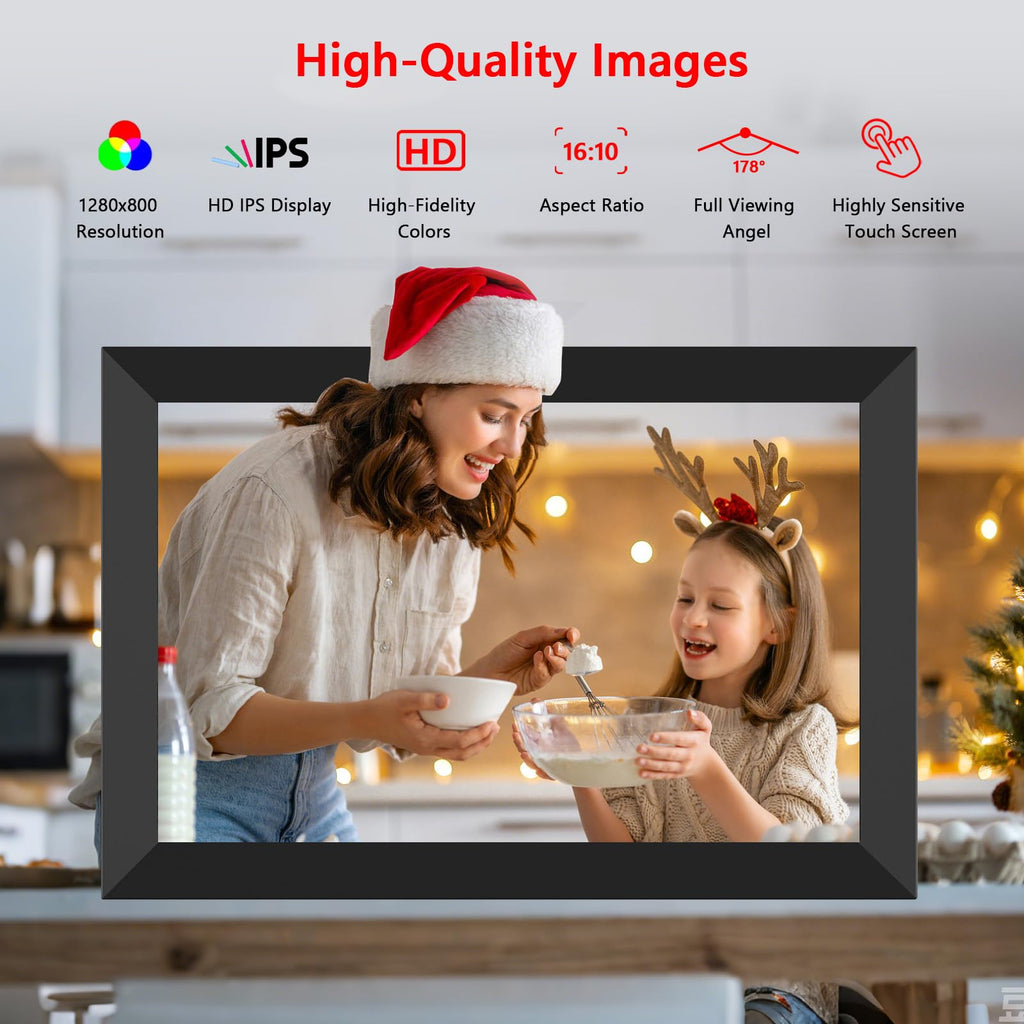 Frameo 10.1 Inch WiFi Digital Photo Frame, 32GB Digital Picture Frame with 1280x800 IPS HD Touch Screen, Auto-Rotate