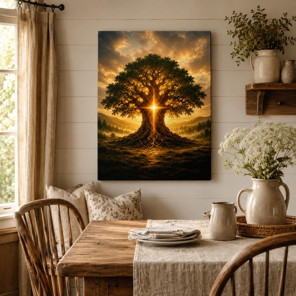 Tree of Life Canvas Wall Art Framed Spiritual Landscape 16x24 Inch