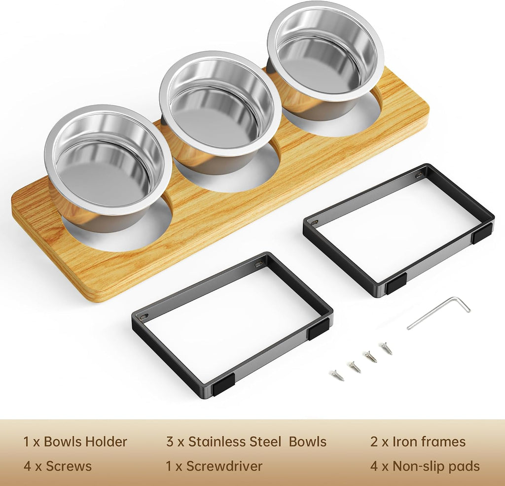 Elevated Cat Bowls with 3 Stainless Steel Bowls | 10° Tilted Anti-Vomiting Raised Cat Food Bowl for Small Cats