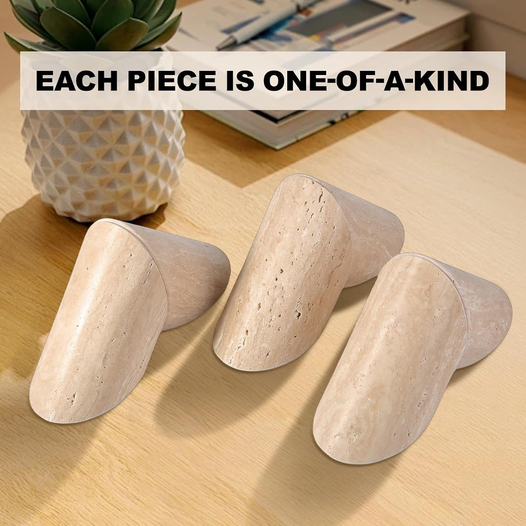 Natural Marble Bookends for Shelves, Travertine Decorative Book Ends for Heavy Books, Heavy Duty Stone Book Holders