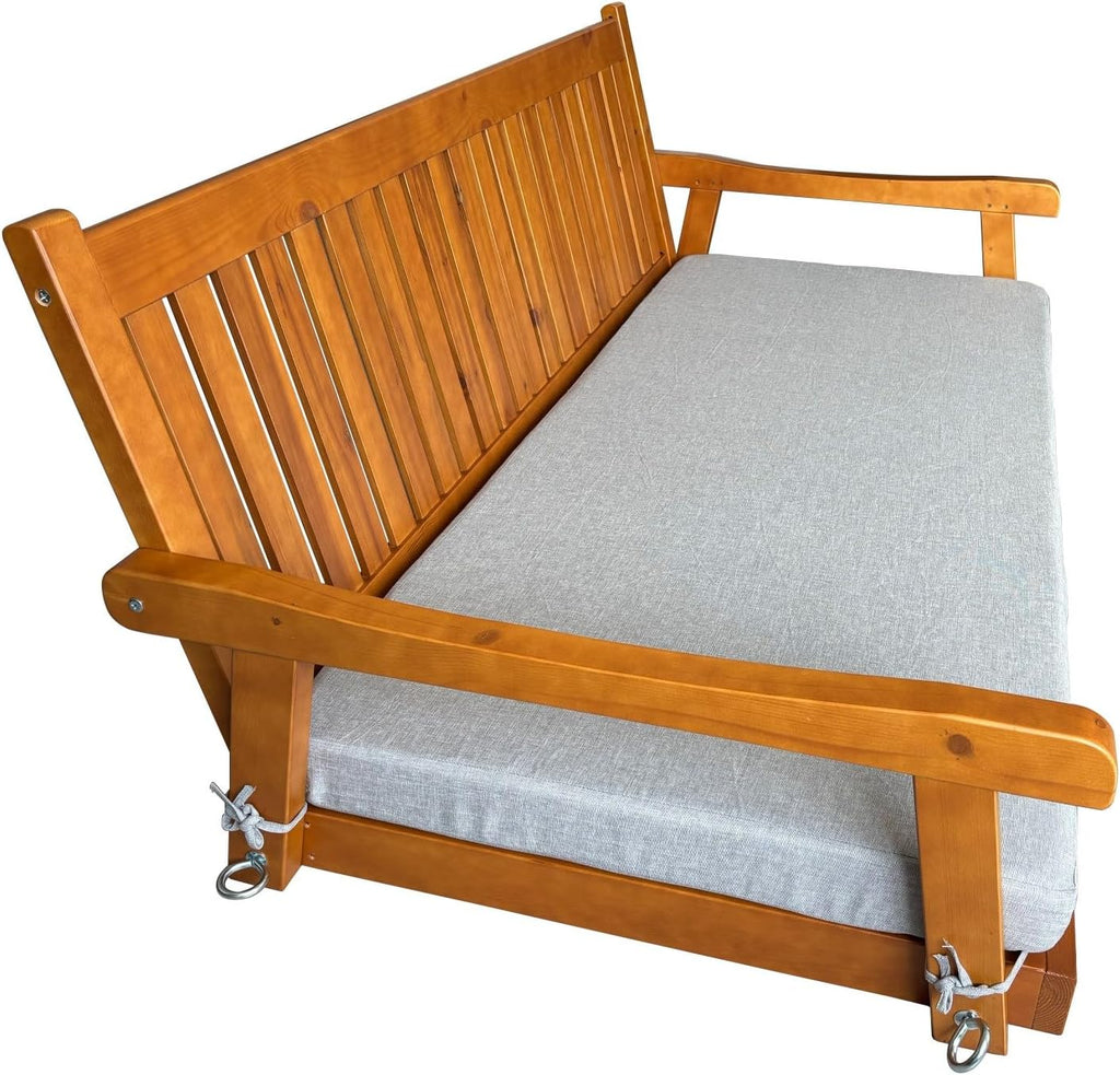 6 FT Wooden Porch Swing Bed with Thick Cushion - Outdoor Hanging Daybed or Porch, Solid Fir Wood Frame