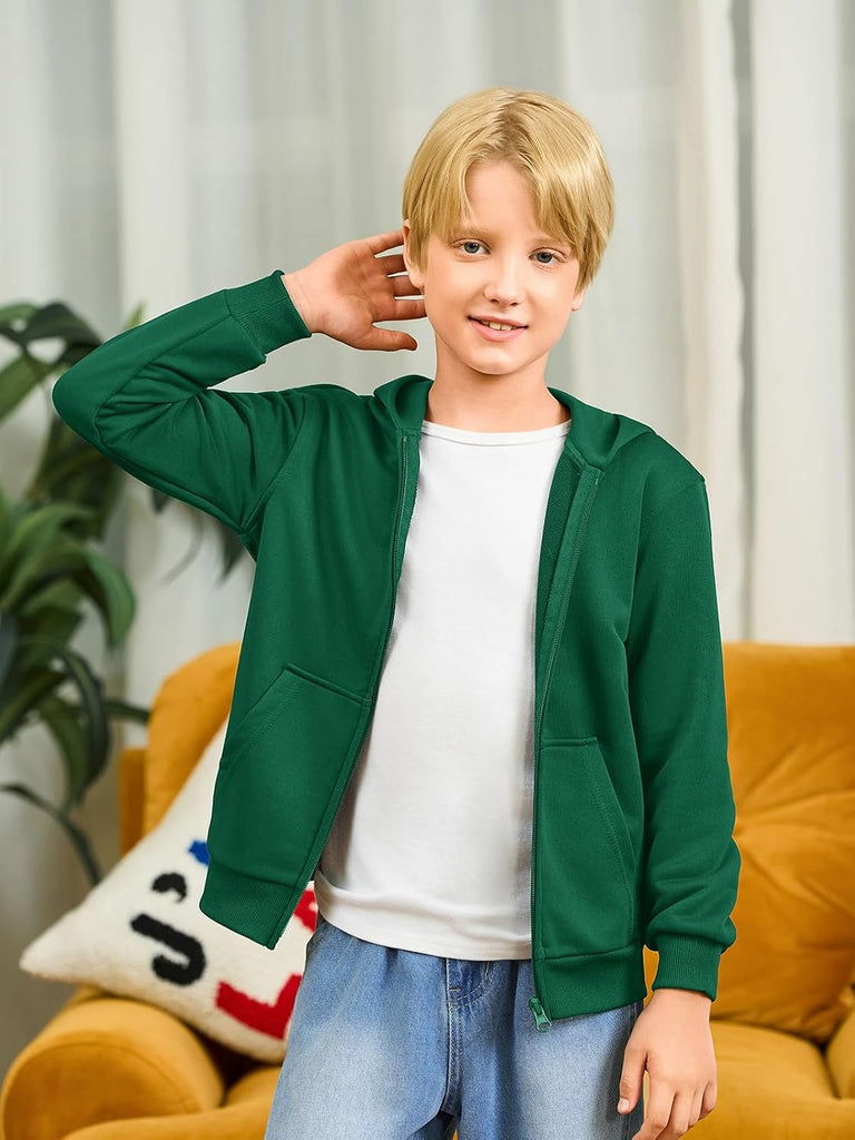 Boys Zip Up Hoodie Sweatshirt Kids Long Sleeve Fleece Sweatshirts with Kangaroo Pockets