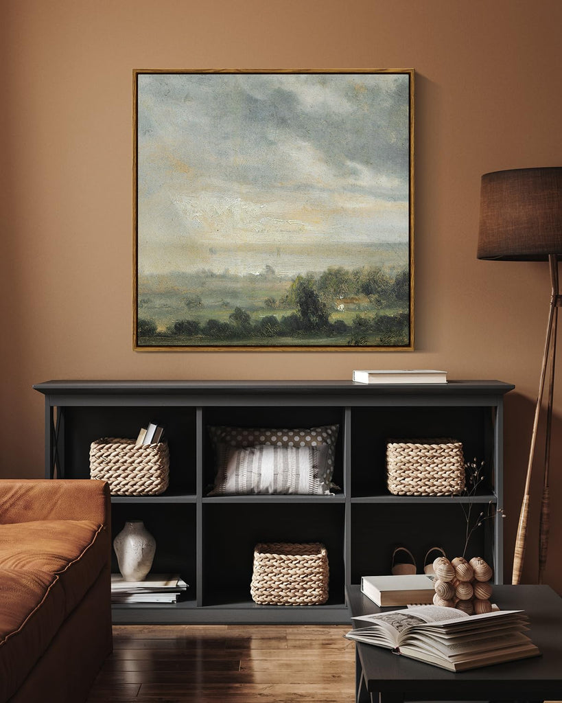 Square Framed Canvas Wall Art, Landscape Scenery Sky Cloud Grassland Canvas Oil Paintings Home Decor, Wall Art Prints