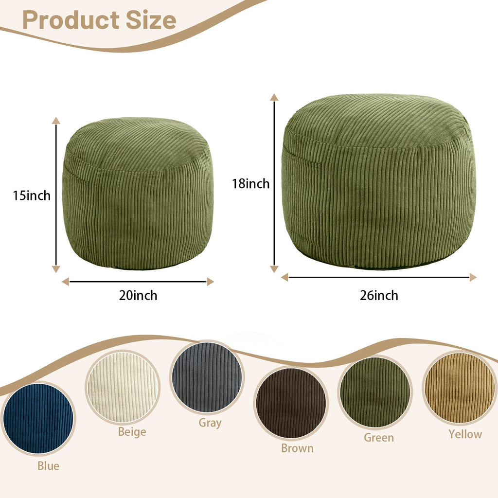 Round Stuffed Pouf Ottoman (Green, 26" D x 26" W x 18" H)