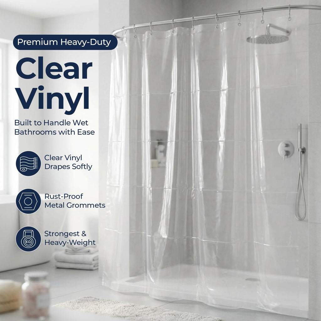 Waterproof Shower Curtain Liner, Metal Grommets (Clear)