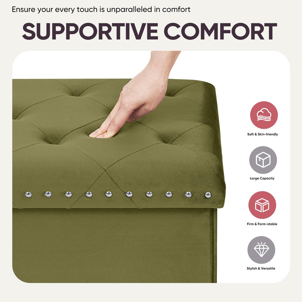 43.7 Inches Velvet Storage Ottoman Bench, Olive