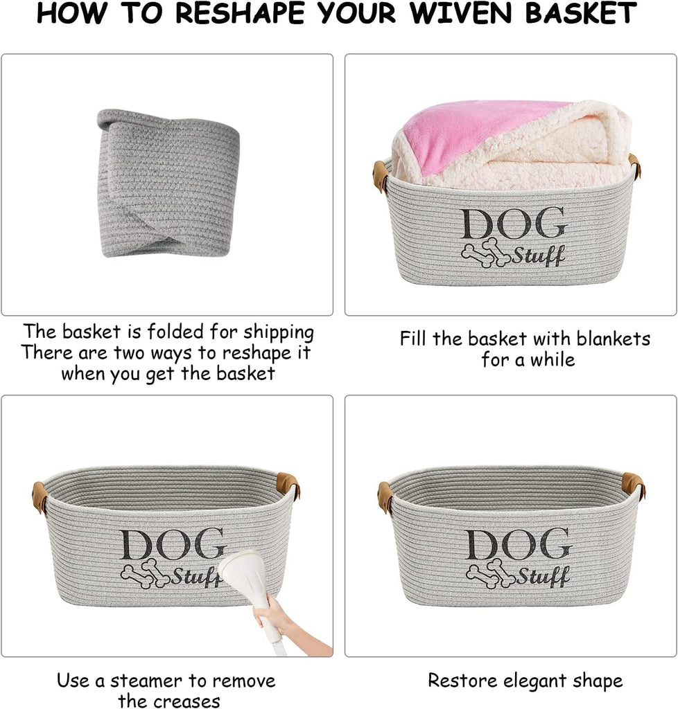 Square Dog toy basket storage Cotton Rope Storage Basket Pet/Pet Toy And Accessory Storage Bin Doy Toy Box-Gray
