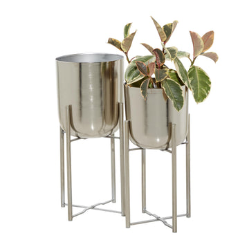 Metal Dome Planters, Set of 2, Silver