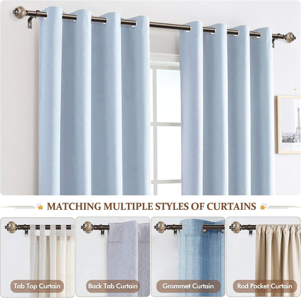1 Inch Curtain Rods for Windows Bronze Heavy Duty Curtain Rod, Adjustable Long Drapery Rods