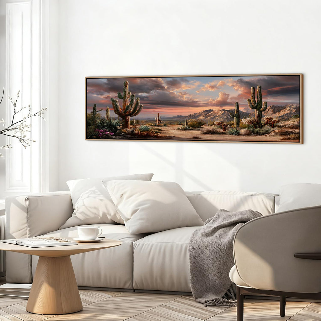 Southwest Desert Cactus Wall Art Neutral Framed Mexican Mountain Landscape Picture Canvas Prints Painting Living Room