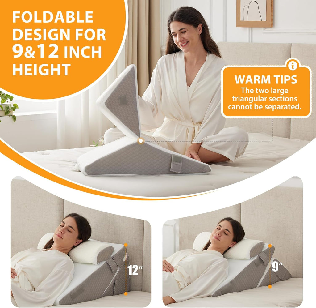 Wedge Pillow Set for After Surgery, 3PCS Adjustable 9&12 Inch Bed Wedge Pillow for Sleeping, Incline Pillow Wedge for