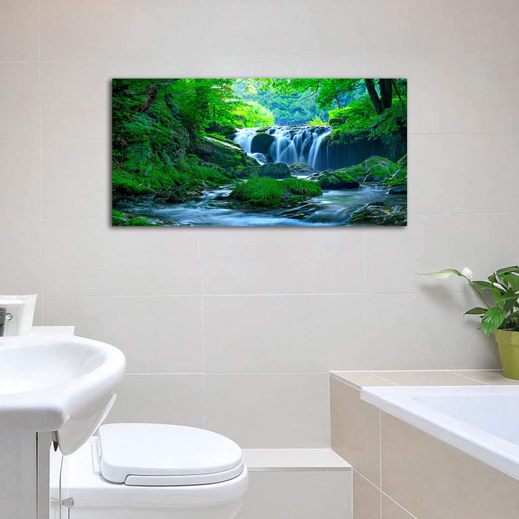 Green Forest Canvas Wall Art Waterfall Pictures Wall Decor Green Nature Landscape Canvas Painting Calming Nature