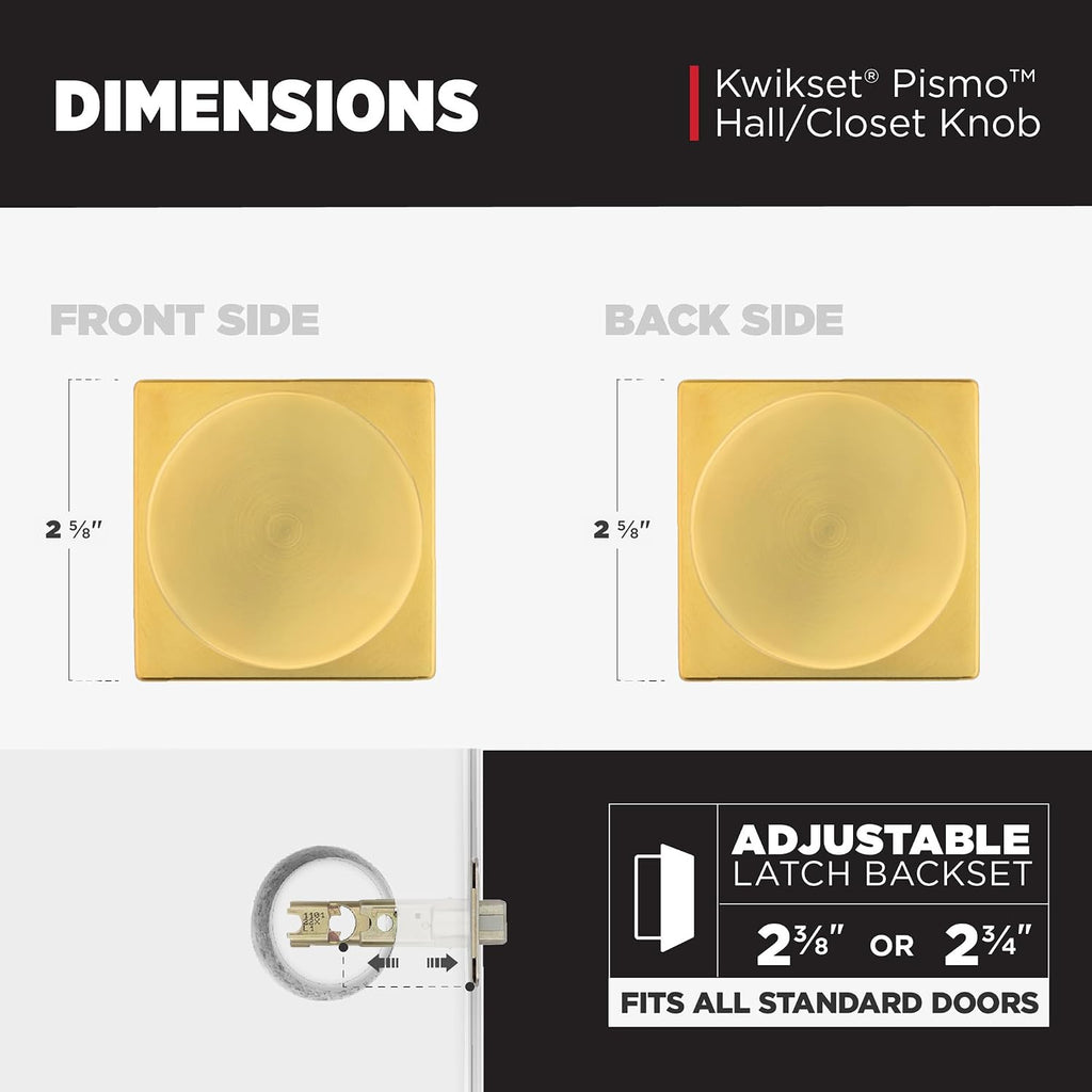 Pismo Interior Passage Door Knob, Handle for Closet and Hallway Doors, Non-Locking Doorknob, Satin Brass, Square